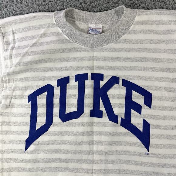 VINTAGE DUKE BLUE DEVILS SWEATSHIRT USA MADE ADULT XL STRIPED PULLOVER 80s 90s - Picture 2 of 10